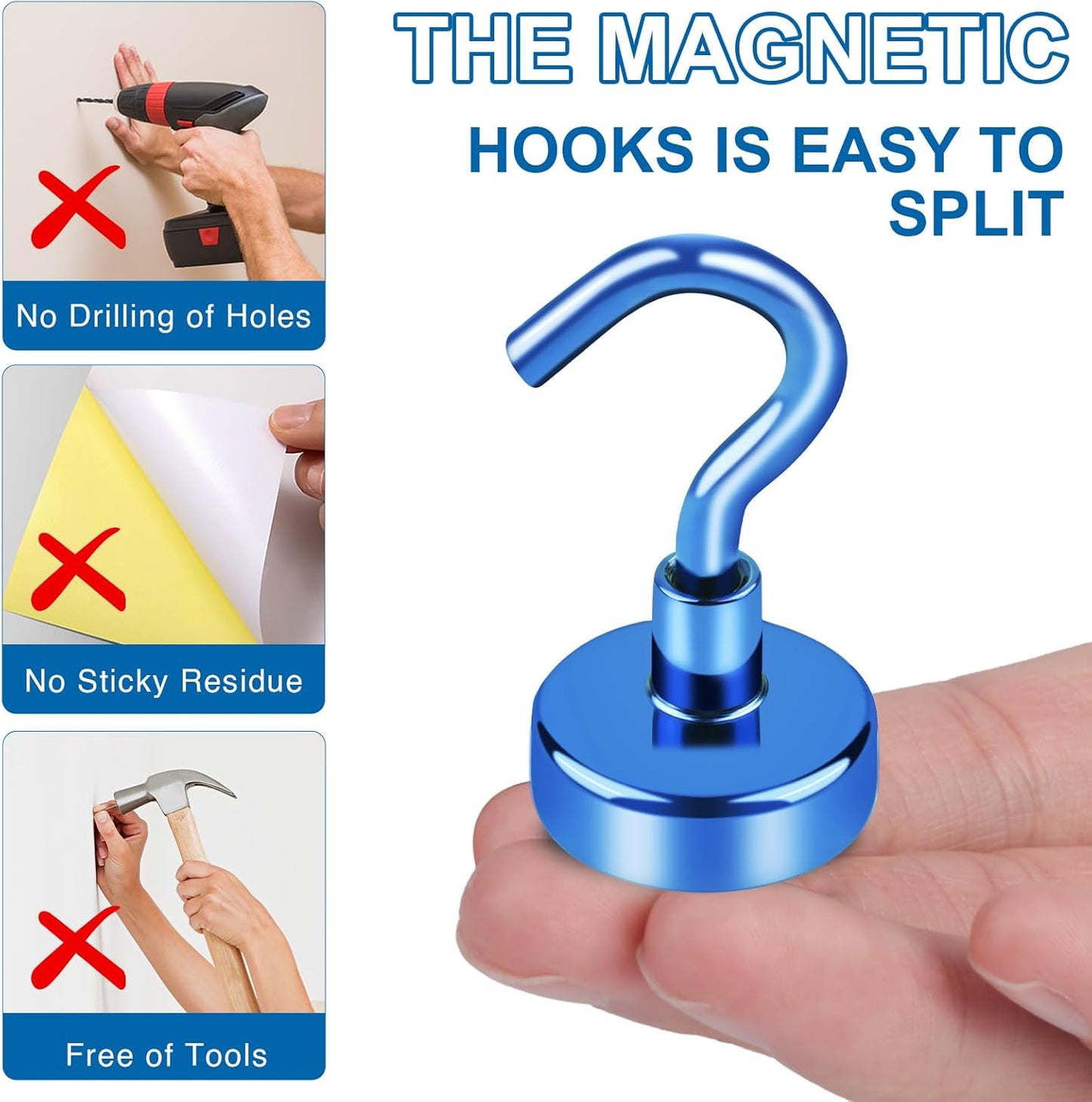 LOVIMAG Cruise Ship Essentials - 150Lbs Heavy Duty Magnetic Hooks, Blue, 12 Pack