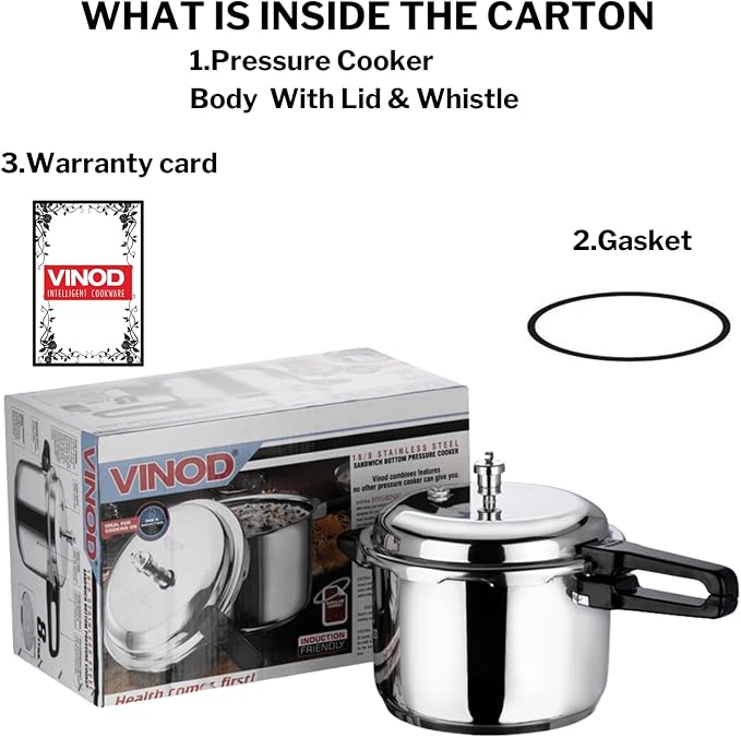 Vinod V-7L Stainless Steel Sandwich Bottom Pressure Cooker, 7.4 Quart