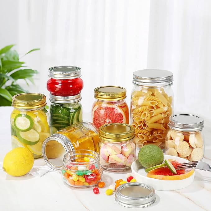 10 oz Mason Jars, 24 Pack 300ml Glass Canning Jars with Regular Mouth Lids, Glass Jars Storage Containers for Overnight Oats, Jam, Jelly, Honey, Beans, Spice, Wedding Party Favors, Shower Favors