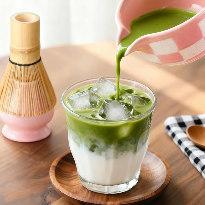 Matcha Whisk Set Gift Box - Pink Matcha Set with Whisk and Bowl, 7 Pcs Matcha Kit Includes Ceramic Matcha Bowl, Bamboo Whisk & Holder, Scoop & Rest, Sifter and Tea Towel, Complete Matcha Making Kit