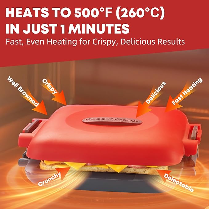 Microwave Toastie Sandwich Maker, Snack Maker & Panini Press, Removable Non-Stick Plates Silicone Microwavable Cookware, Heatwave Technology, Red