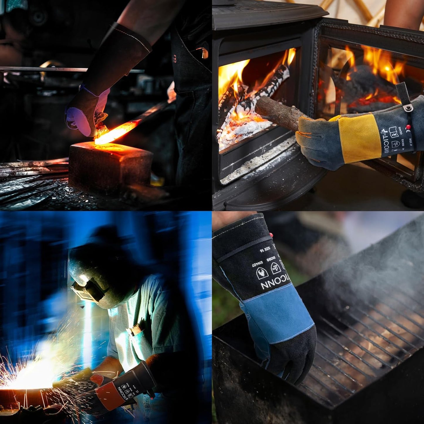 TICONN Welding Gloves, 16 IN L/XL/XXL 1000°F Heat-Resistant Fireproof Leather Gloves for Welders, Stick, Forge, Mig, Tig, BBQ