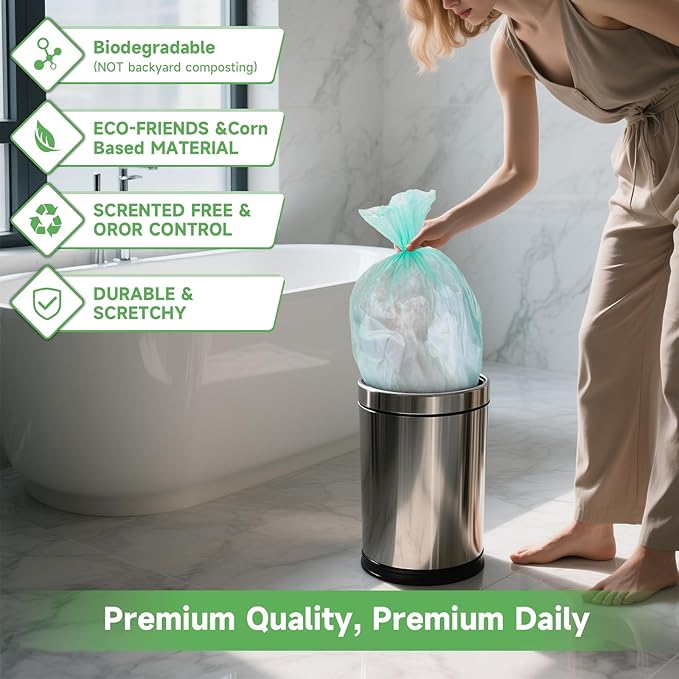 Garbage Bags 13 Gallon Tall Kitchen - Clear Green Biodegradable Large Trash Bags Unscented Leak-Proof Wastebasket Can Liners for Office Bedroom Toilet or Outdoor Heihaily Bulk 75 Count