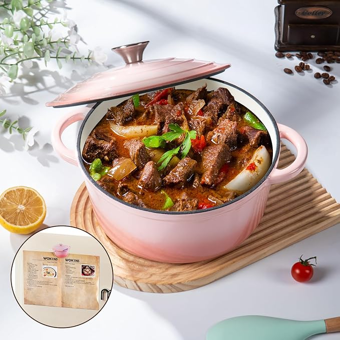 Enameled Cast Iron Dutch Oven Pot with Lid Heavy-Duty Cookware for Bread Baking, Braising, Stews, Roasting,4QT,pink