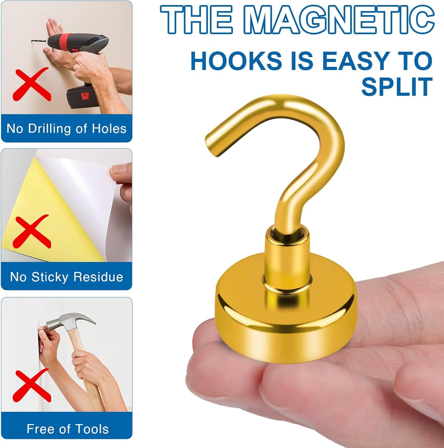 LOVIMAG Cruise Essentials Must Haves, 40Lbs Yellow Magnets, Strong Magnetic Hooks for Hanging, 6 Pack