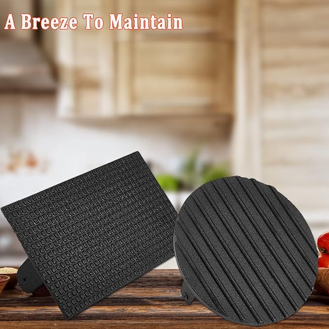 3PCS Smash Burger Press Kit, Round & Rectangle Meat Press for Griddle, Cast Iron Grill Press with Upgrade Wooden Handle for Blackstone Camp Chef Pitboss