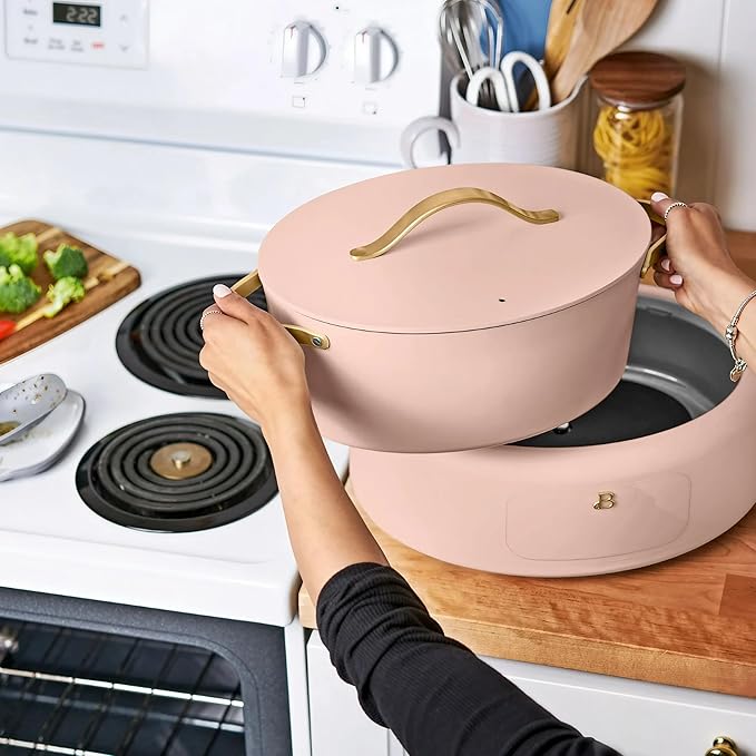 Beautiful 10-in-1 6Qt Electric Multi-Cooker by Drew Barrymore – Slow and Rice Cooker, Steamer, Dutch Oven, Sauté & More – Touch Display, Oven Safe, Dishwasher Safe (Rose)