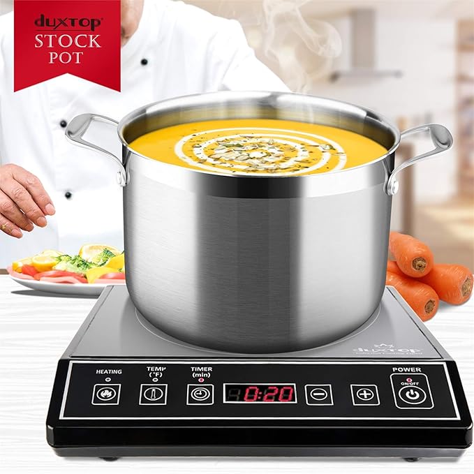 Duxtop Whole-Clad Tri-Ply Stainless Steel Stockpot with Lid, 8 Quart, Kitchen Induction Cookware