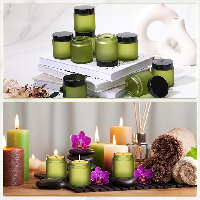 Norme 64 Pcs 4 oz Glass Jars with Lids Leakproof Round Airtight Empty Cosmetic Jars with Inner Liners Lid for Storing Lotions Powder Ointments Candle Making Tins (Pea Green)
