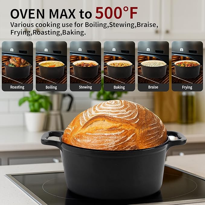Enamel Cast Iron Dutch Oven with Lid,2.75QT Round Casserole Pot for Bread Baking, Braising, Roasting,Stews and Soups,Multipurpose Cookware,Oven Safe and Induction Compatible (2.75QT,Grey)