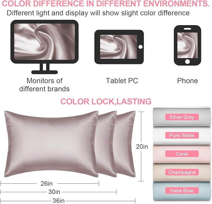 Mulberry Silk Pillow Cases 2 Pack Standard Size 20x26 Inches with Hidden Zipper, Ultra Smooth and Soft Breathable Cooling Silk Satin Pillowcase Set of 2, Better for Hair and Skin, Gifts for Women Men