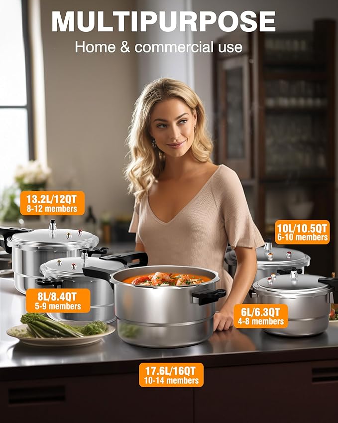WantJoin 16Qt Aluminum Pressure Cooker w/Release Valve & Multiple Protective Devices,Pressure Canner Compatible with Gas & Induction Cooker,Canner Rack Included