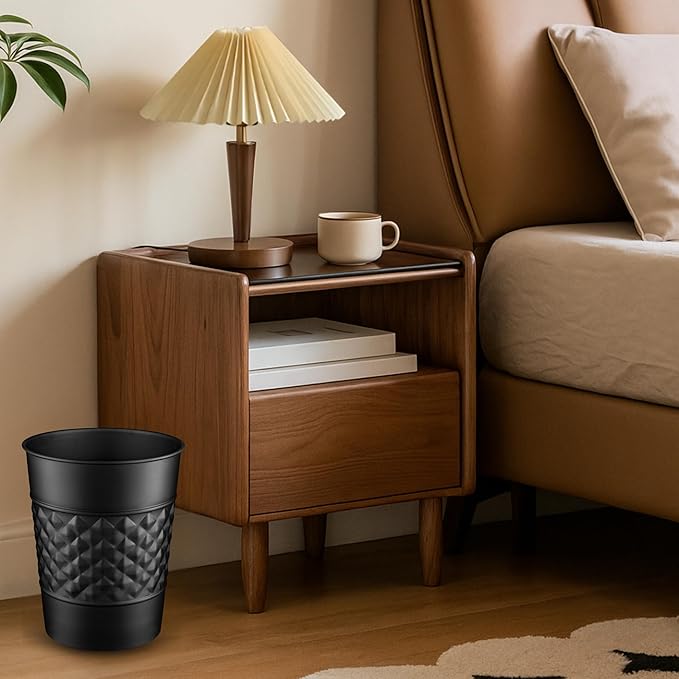 Monarch Abode Black Handcrafted Geometric Embossed Metal Wastebasket for Home Office, Decorative Waste Basket, Modern Bathroom Garbage Can, Durable & Decorative Trash Bin, Black Bathroom Trash Can
