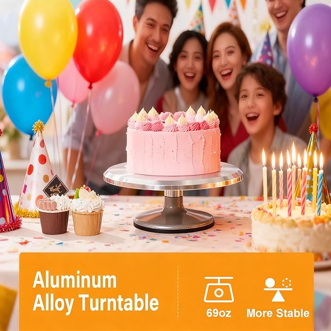 Cake Decorating Supplies Kit with 12 Inch Aluminum Rotating Cake Turntable, Offset Spatula, Cake Server, Stainless Steel Frosting Icing Smoother, Pastry Bags and Other Baking Tools(16Pcs)