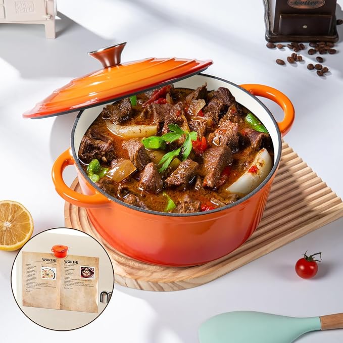 Enameled Cast Iron Dutch Oven Pot with Lid Heavy-Duty Cookware for Bread Baking, Braising, Stews, Roasting,7QT,orange