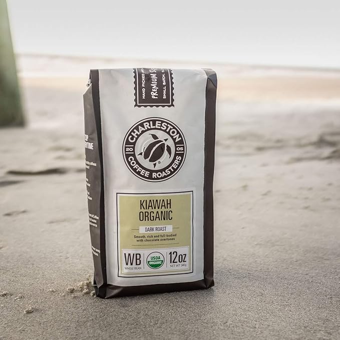 Charleston Coffee Roasters | Specialty Organic Whole Bean Coffee | Hand Picked, Premium Slow Roast | (Kiawah, Dark Roast) 12oz