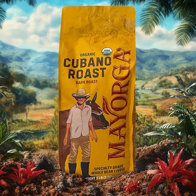 Mayorga Dark Roast Coffee 5lb bag Cubano Roast 100% Arabica Café Whole Coffee Beans - Smoothest Organic Coffee - Specialty Grade, Non-GMO, Direct Trade