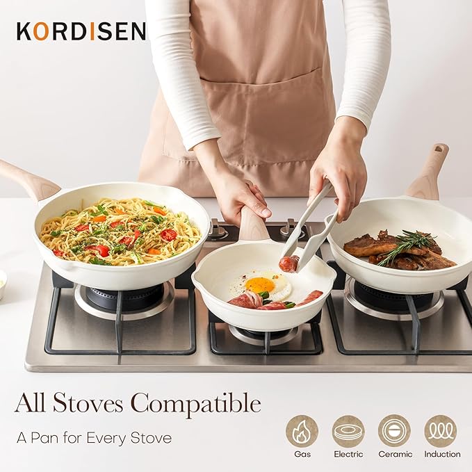 Kordisen Ceramic Non Stick Frying Pans Skillet, 9.5 Inch Ceramic Frying Pan Nonstick for Cooking Non Toxic, Healthy Induction Cookware, Heat Resistant Handle, PFOA & PFAS Free