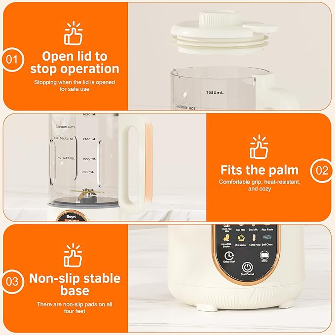 Beyn 60oz Nut Milk Maker Machine with 48-Leaf Titanium Blades,10-in-1 Automatic Plant-Based Milk Maker for Homemade Oat, Soy, Almond, Juice & More,Temp Hold, Delay Start, Boil &Auto Clean