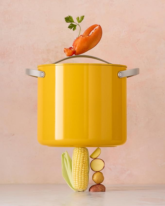 Caraway Stock Pot - 12 Qt Ceramic Coated With Lid - Free From Forever Chemicals - Large for Bigger Batches - Cream
