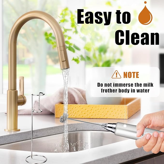 Nahida Milk Frother Wand for Coffee Frother Handheld with Stand Drink Mixer with 3 Heads 3 Speeds Electric Whisk Foam Maker For Latte, Cappuccino, Hot Chocolate - Silver
