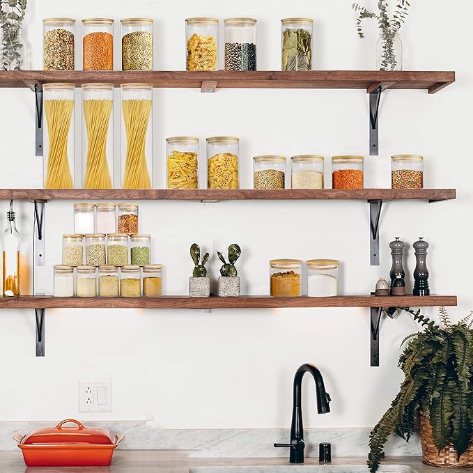 Glass Jars with Bamboo Lids (6oz in 12 Pack), Small Glass Food Jars and Canisters Sets, Glass Spice Jars with Airtight Lids, Glass Pantry Jars, Glass Jars for Spice and Hearbs.