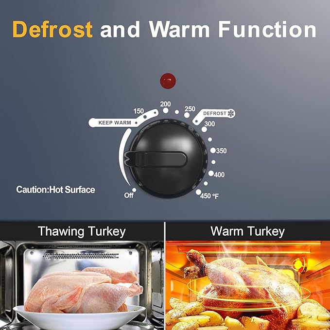 Roaster Oven, Electric Roaster Oven with Viewing Lid, Large Roaster with Removable Pan & Rack, Turkey Roaster with Unique Defrost/Warm Function, Stainless Steel, Blue, 24QT