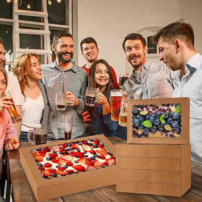 Cookie Boxes,9x6x2.5 Inch Large Bakery Boxes with Window for Pies Chocolate Strawberries Muffins Donuts Pastry Dessert Christmas (Brown, 9 * 6 * 2.5inch/36pcs)