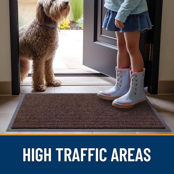 OLANLY Front Door Mat Indoor Outdoor Entrance, Waterproof Heavy Duty Doormat, Fade Resistant, Low Profile, Easy Clean Patio Porch Welcome Floor Mats for Entry, 36x24, Brown