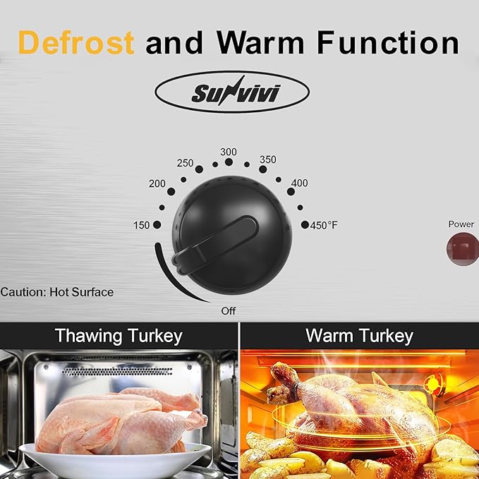 Sunvivi 14-Quart Electric Roaster Oven with Self-Basting Lid, Turkey Roaster Oven with Rack, Stainless Steel, Silver