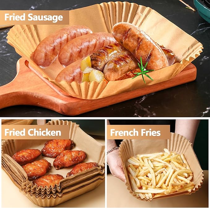 10 Inch Air Fryer Paper Liners, 100Pcs Air Fryer Liner Disposable, Oil-Proof & High-Temperature Resistant Parchment Baking Paper for Air Fryer, Microwave and Oven(Bottom Is 9 Inch)