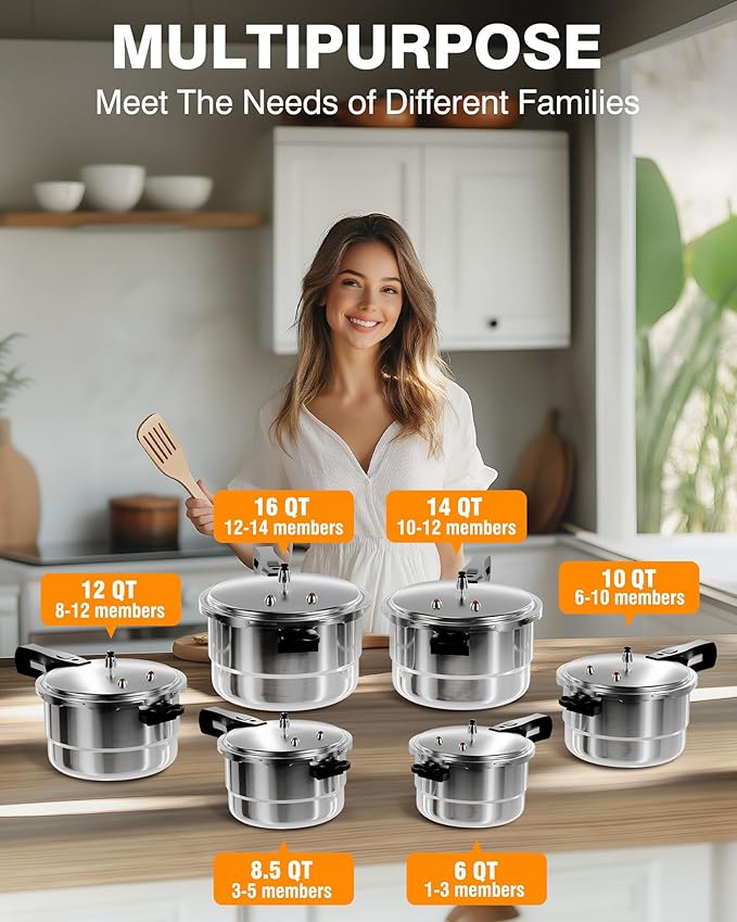 WantJoin 14Qt Aluminum Pressure Cooker w/Release Valve & Multiple Protective Devices,Pressure Canner Compatible with Gas & Induction Cooker,Canner Rack Included