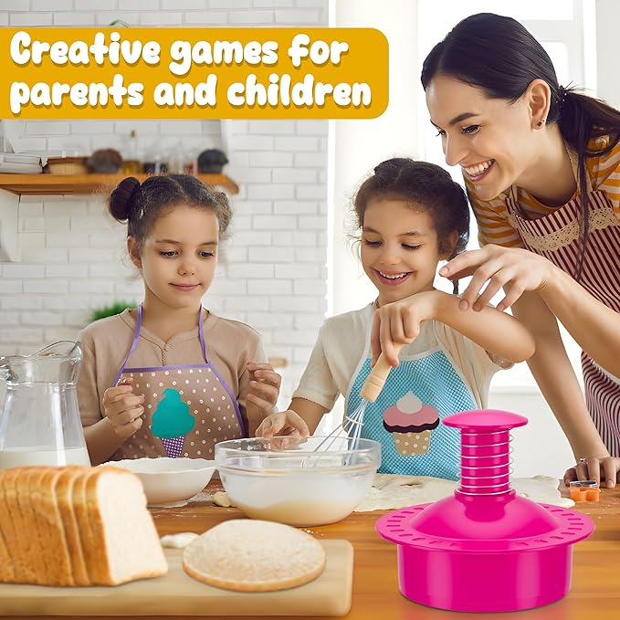 Sandwich Cutter and Sealer Round Cut and Seal Sandwich Maker, Crustless Peanut Butter & Jelly Sandwich Cookie Cutter-Pink Round