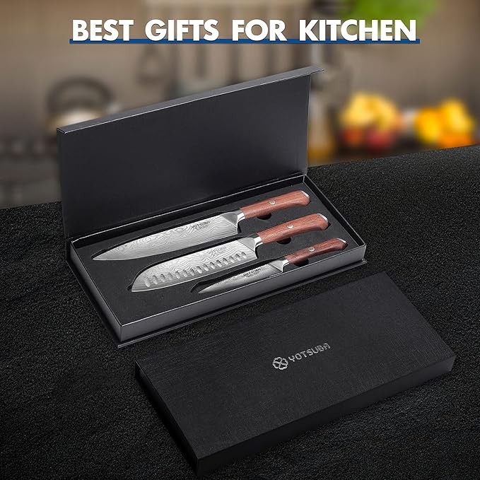 YOTSUBA Kitchen Knives Set 3 PCS, Ultra Sharp Chef Knife Set High Carbon Stainless Steel Blade, for Home & Restaurant Use, With Smooth Ergonomic Handle and Stylish Premium Gift Box