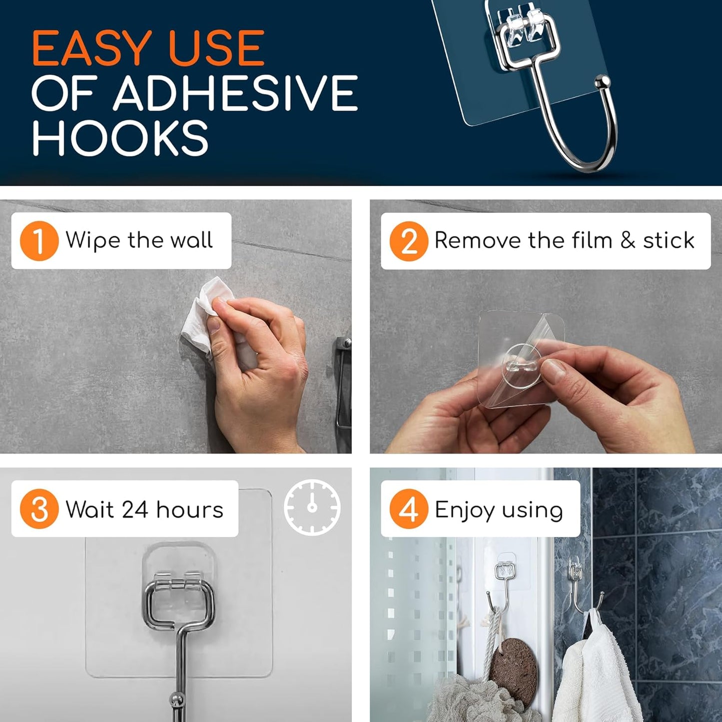 GLUIT Adhesive Large Wall Hooks for Hanging Heavy Duty 22 lbs Hook for Walls No Damage (6 Large Hooks)