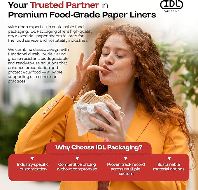 Brown Deli Paper Sheets, 12" x 12" (50 pcs.) - USA-Made Premium Food Basket Liners - PFAS-free Grease Resistant Deli Paper Sheets for Food, Snack & Baking Wrap, Picnic & Party by IDL Packaging