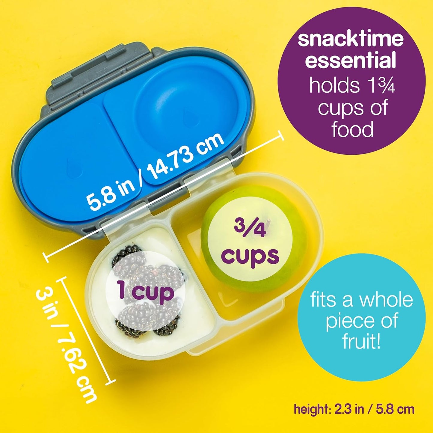 b.box Snack Box Reusable Snack Containers with Lids 2 compartments, Bento Box for kids and toddlers, Leakproof Lunch Box, BPA free and Dishwasher Safe Snack Container (Spearmint, 1 3/4 Cup)