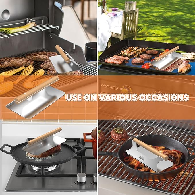 Onlyfire Stainless Steel Burger Press, 9 Inch Heavy Duty Rectangular Bacon Press with Wood Handle, Non-Stick Grill Press for Griddle, Smash Burger Press for Flat Top Grill Cooking