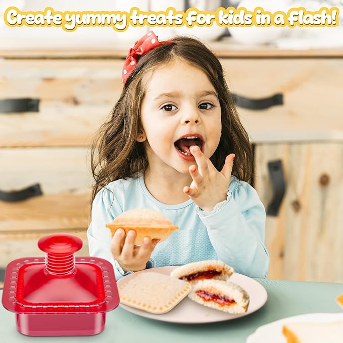 Sandwich Cutter and Sealer Cut and Seal Sandwich Maker, Crustless Peanut Butter & Jelly Sandwich Cookie Cutter (Translucent Red Square)