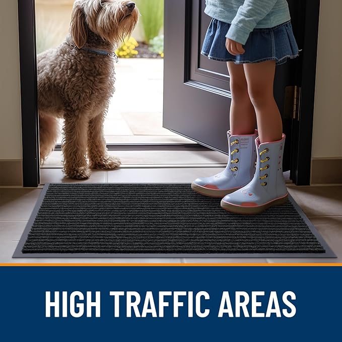OLANLY Front Door Mat Indoor Outdoor Entrance, Waterproof Heavy Duty Doormat, Fade Resistant, Low Profile, Easy Clean Patio Porch Welcome Floor Mats for Entry, 47x32, Black