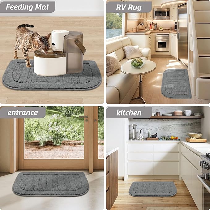 BEQHAUSE 30x18 Inch Kitchen Rug Mat Durable Kitchen Rugs Non-Slip Washable Absorbent Kitchen Mats for Floor Dirt-Resistant Semicircular Kitchen Mat (Grey, 2PCS)