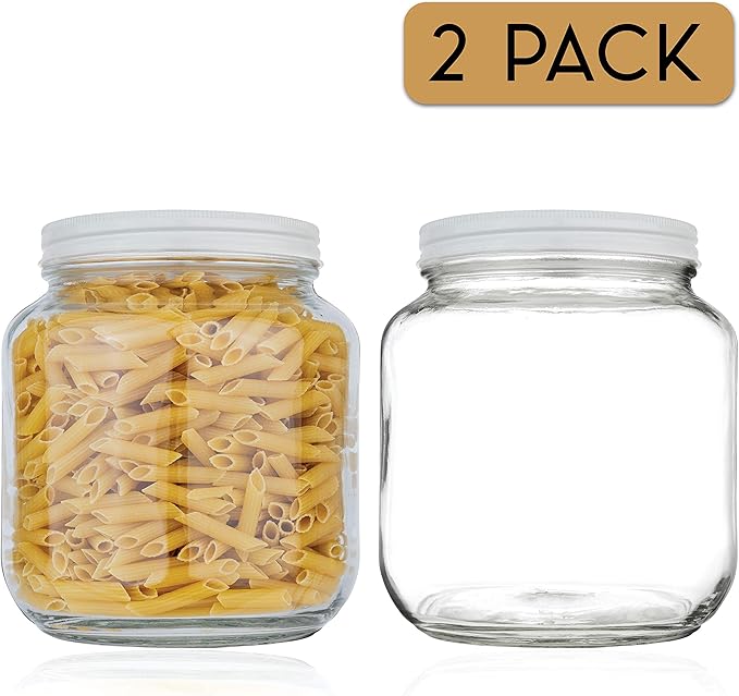 kitchentoolz 2 Pack Large Mason Jars Wide Mouth 64 oz – Half Gallon Glass Jar with Lid – 1/2 Gallon Mason Jar Airtight for Canning, Storing, Brewing, Pickling – Big Mason Jar with Lid
