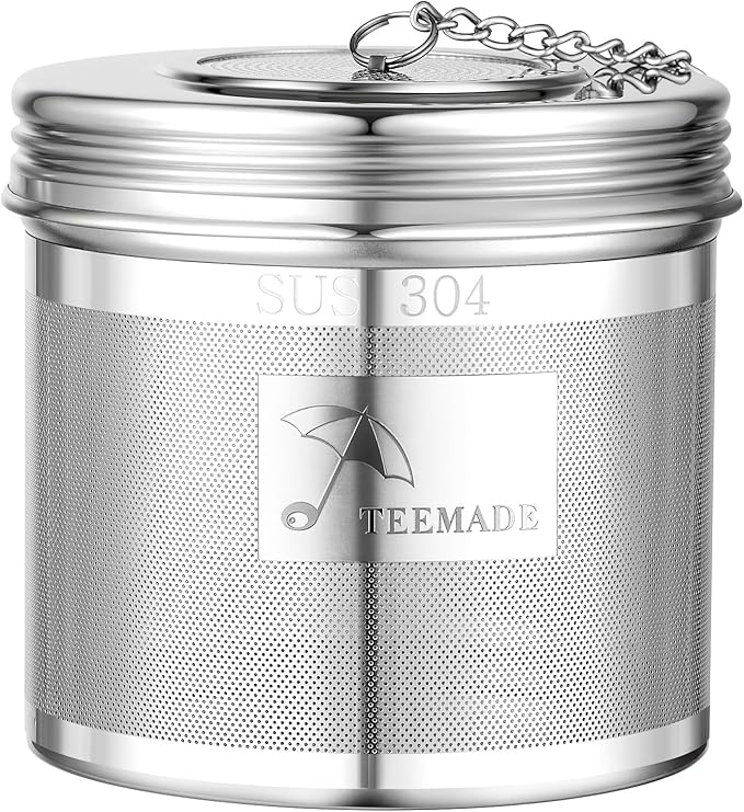 Extra Large Tea Infuser -304 Tea Filter with Threaded Lid & Chain Hook-Perfect for Loose Leaf Tea,Cooking,Herbs,Iced Tea & Soup - Extra Fine Mesh Tea Strainers