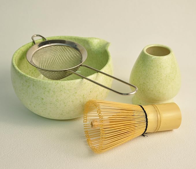 Matcha Whisk Set, Ceramic Matcha Set Includes Matcha Bowl, Matcha Whisk Chasen and Whisk Holder, Sifter, Bamboo Scoop, Scoop Rest and Tea Towel-7 Pcs Matcha Kit for Matcha Lovers (Sage Green)