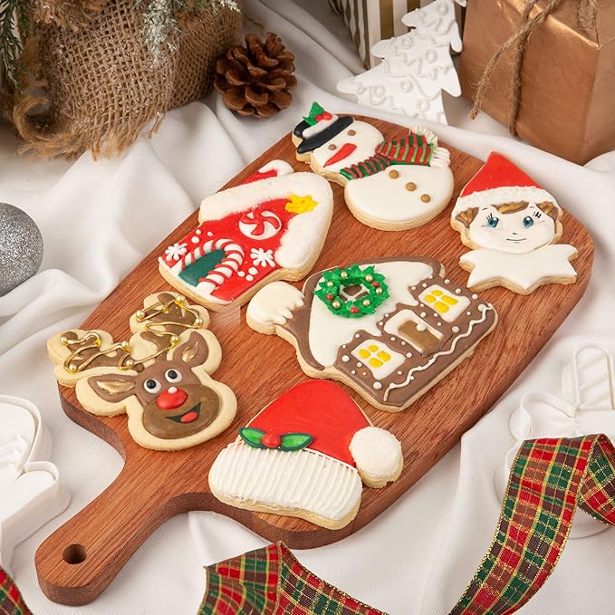 Flycalf Christmas Cookie Cutters for Holiday Baking, with 3D Stamper Reindeer Shapes 3β Eco-Friendly PLA Kitchen Cake Decorating Birthday Gifts Party Pastry Mold Supplies Biscuit Fondant Tools,3''