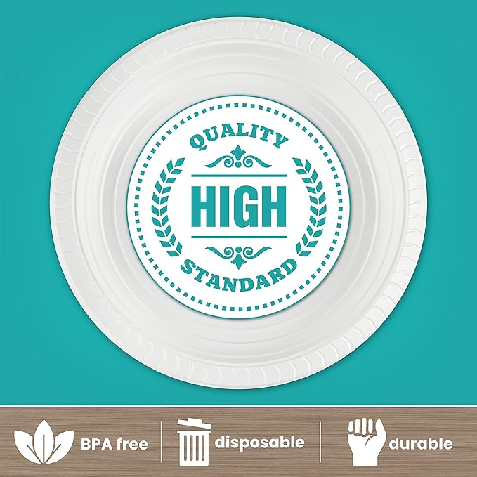 PLASTICPRO 6 inch Round Plastic Plates Microwaveable, Disposable, White, Dinnerware 100 Count