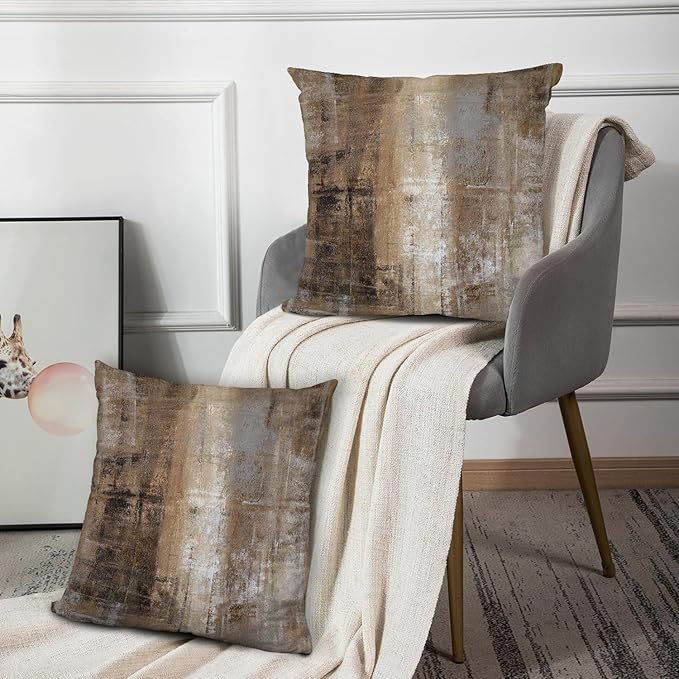 Taupe Throw Pillow Cover Pack of 2, Abstract Art Gallery Modern Decorative Cushion Cover for Bedroom Sofa Living Room(22 x 22 Inch,Taupe)