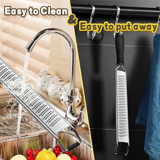 Lemon Zester & Cheese Grater – Premium Stainless Steel - A Sharp Kitchen Tool for Cheese Grater, Ginger, Garlic, Nutmeg, Chocolate, Vegetables, Fruits, Dishwasher Safe, Black B