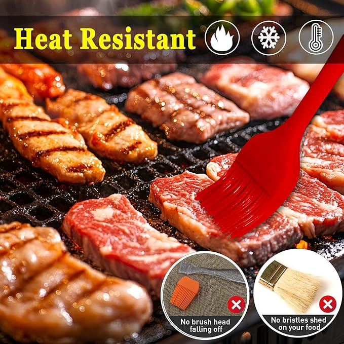 6PCS Burger Press Set for Blackstone - Round Smash Burger Press & Rectangle Cast Iron Grill Press with Wooden Handle, Stainless Steel Griddle Spatula, Hamburger Press and Basting Brush for Barbecue