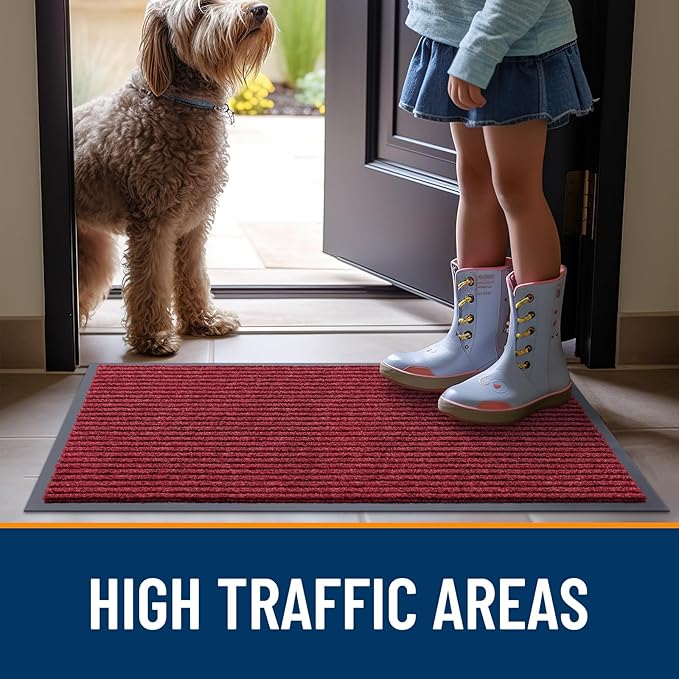 OLANLY Front Door Mat Indoor Outdoor Entrance, Waterproof Heavy Duty Doormat, Fade Resistant, Low Profile, Easy Clean Patio Porch Welcome Floor Mats for Entry, 47x24, Wine Red